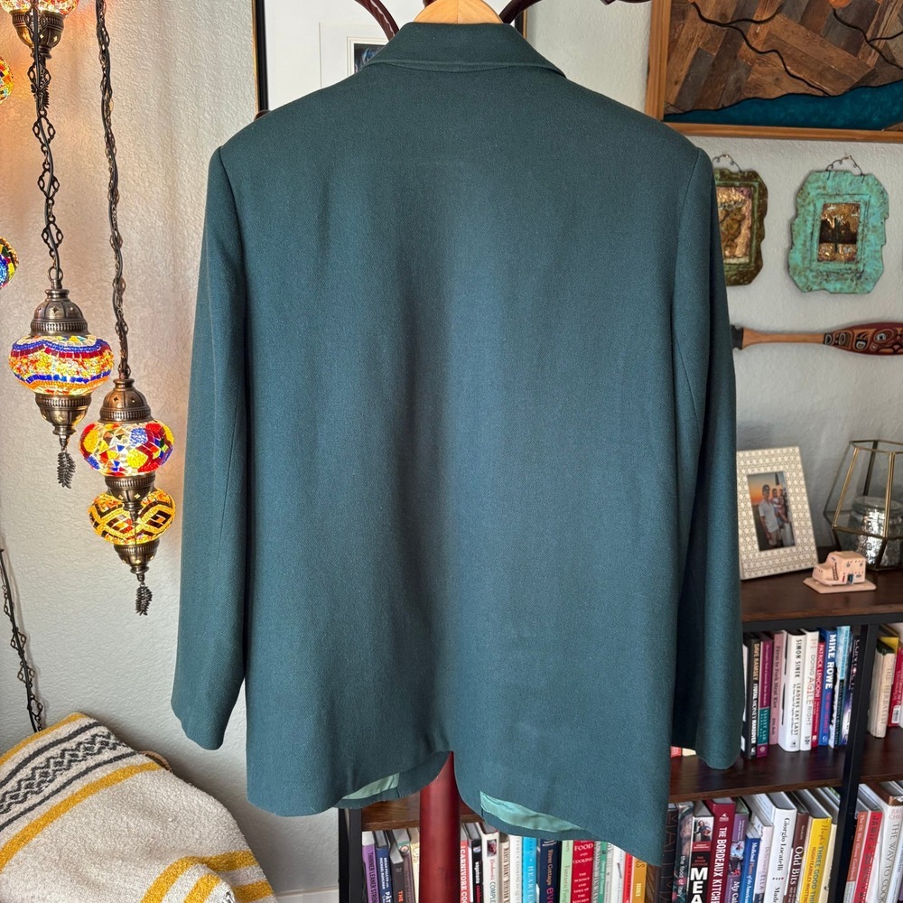 Y2K Dark Academia Forest Green Pure Wool Blazer Sag Harbor - 12 - Picture 3 of 10